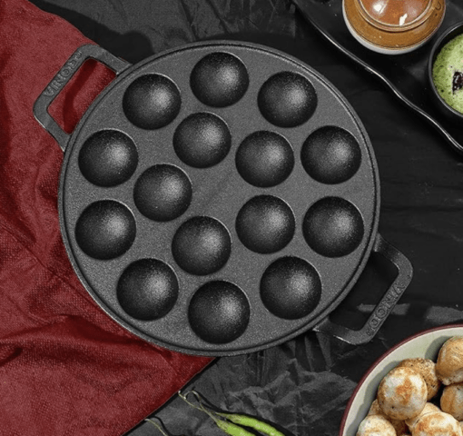 Vinod Legacy Cast Iron Stick Free Paniyarakkal Pan - 15 Cups, 25cm / Paniyaram pan/Appa Patra/Appam Patra/Appe/Paddu pan/Non Toxic, Enamel Free - Black - Image 2
